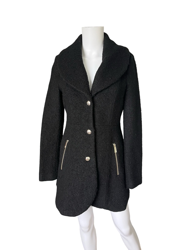 Guess Black Wool Blend Jacket Textured Knit Lined Neutral Womens Size Small
